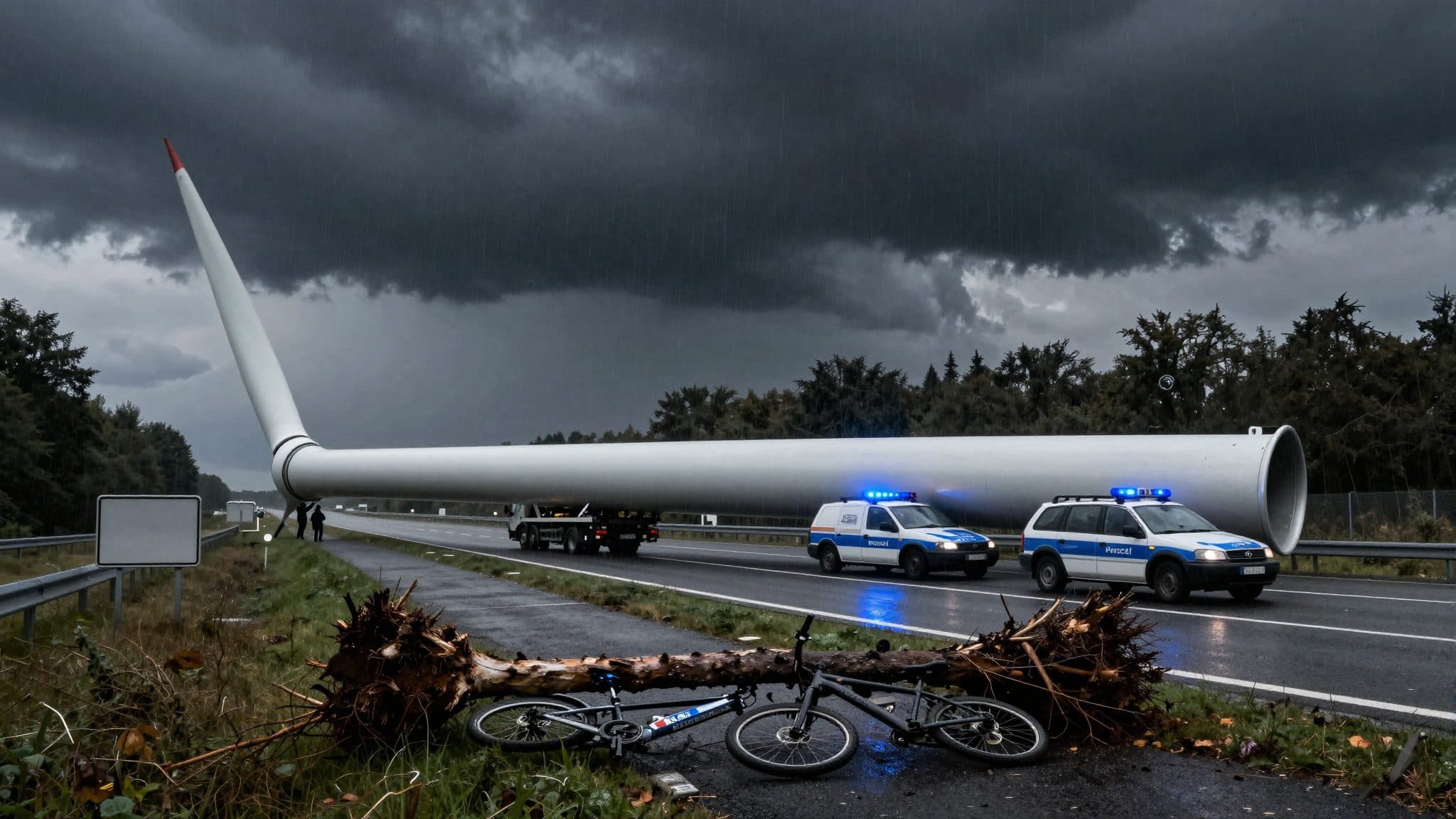 Schwere Gewitter ziehen über Baden-Württemberg: Radfahrer stirbt, Windradflügel blockiert A8