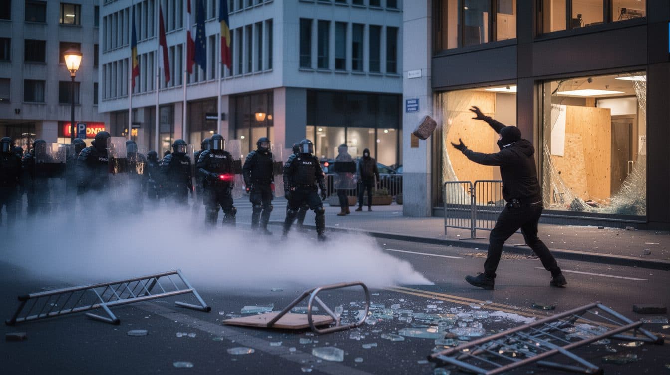 Protest gegen G7-Gipfel in Genf eskaliert: Vermummte werfen Pflastersteine, Polizei setzt Tränengas ein
