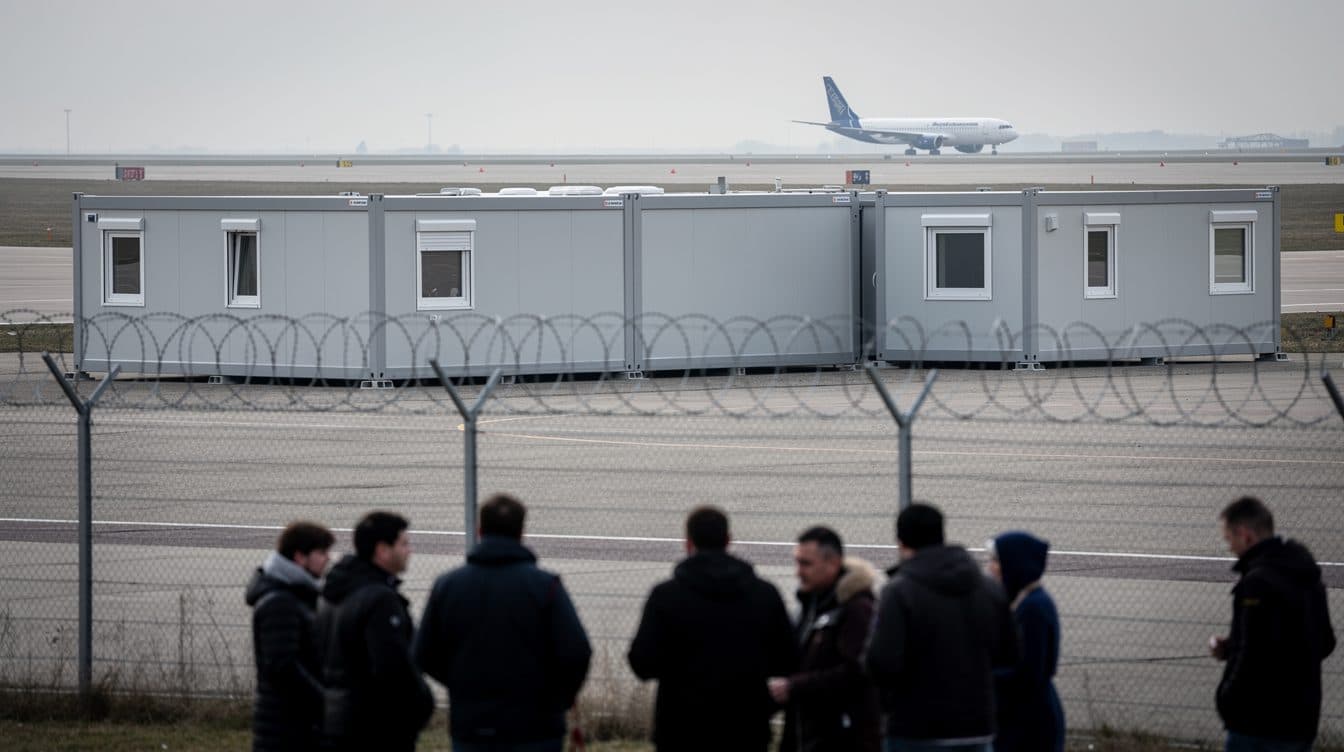Eröffnung der neuen Asyl-Einrichtung am Flughafen BER in Schönefeld