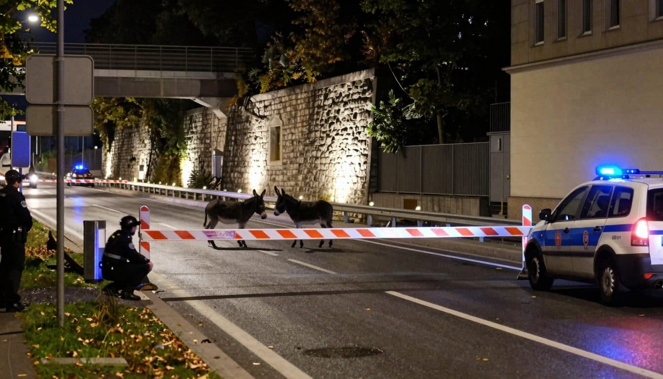 Ausgebüxte Esel auf Wiener Westeinfahrt: Polizei sperrt Fahrspur und improvisiert Halfter