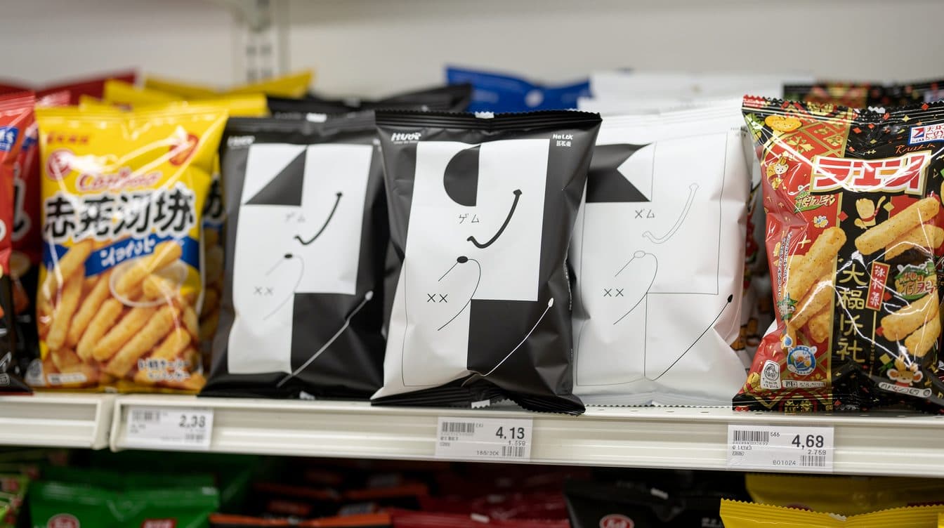 Japanischer Snackhersteller Calbee stellt Verpackungen auf Schwarz-Weiß um wegen Farbstoffmangels