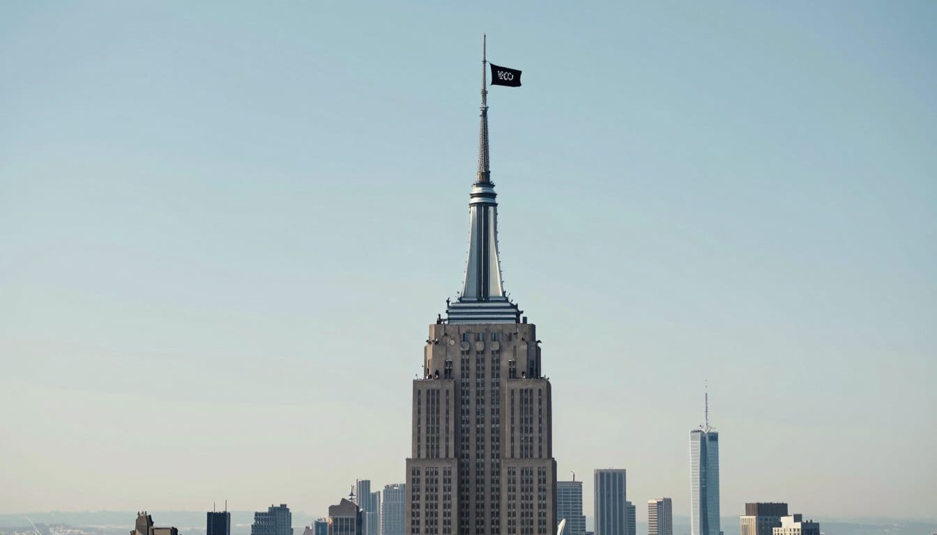 Russisches Extremkletterer-Paar klettert auf Spitze des Empire State Buildings und zeigt Banner mit Friedensbotschaft