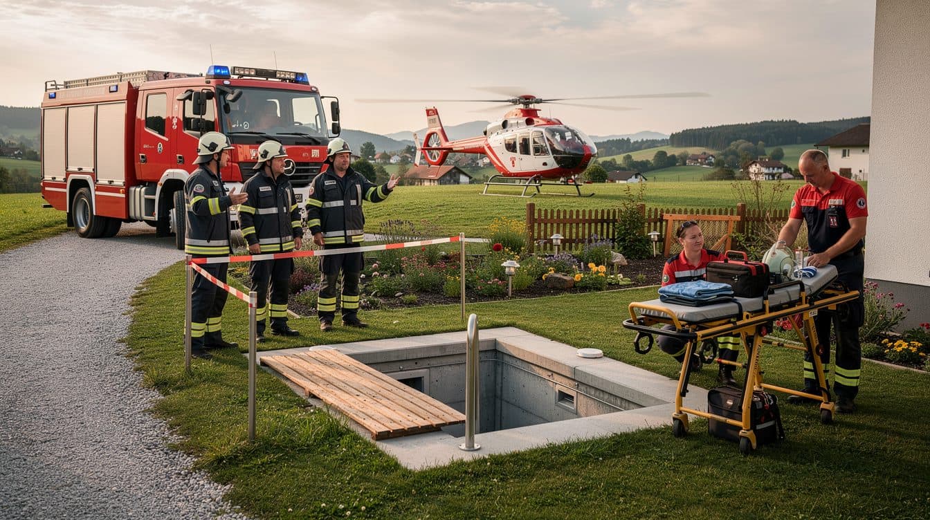 Mann stürzt in Engerwitzdorf durch Holzabdeckung in Poolschacht