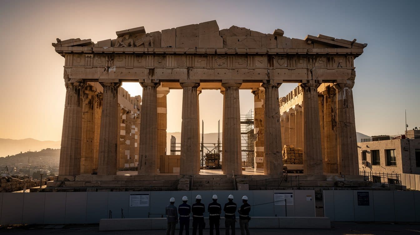 Westfassade des Parthenon nach rund 200 Jahren Restaurierung vollständig sichtbar