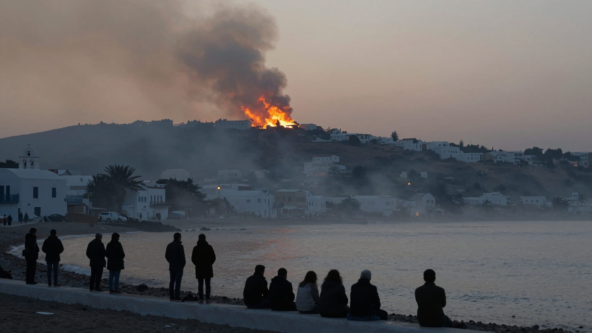 Großbrand auf Paros: Dörfer evakuiert, Bewohner flüchten an die Strände