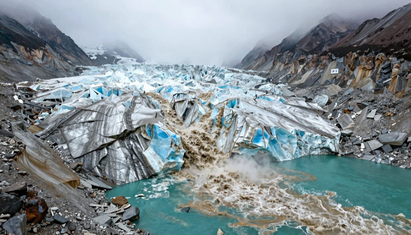 Schmelzender Gletscher in Verbindung mit tödlichen Überschwemmungen in Nepal, während Klimarisiken zunehmen