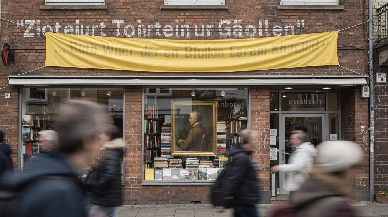 Buchhandlung „Golden Shop" antwortet auf Preis-Ausschluss mit Weimer-Zitaten an der Fassade