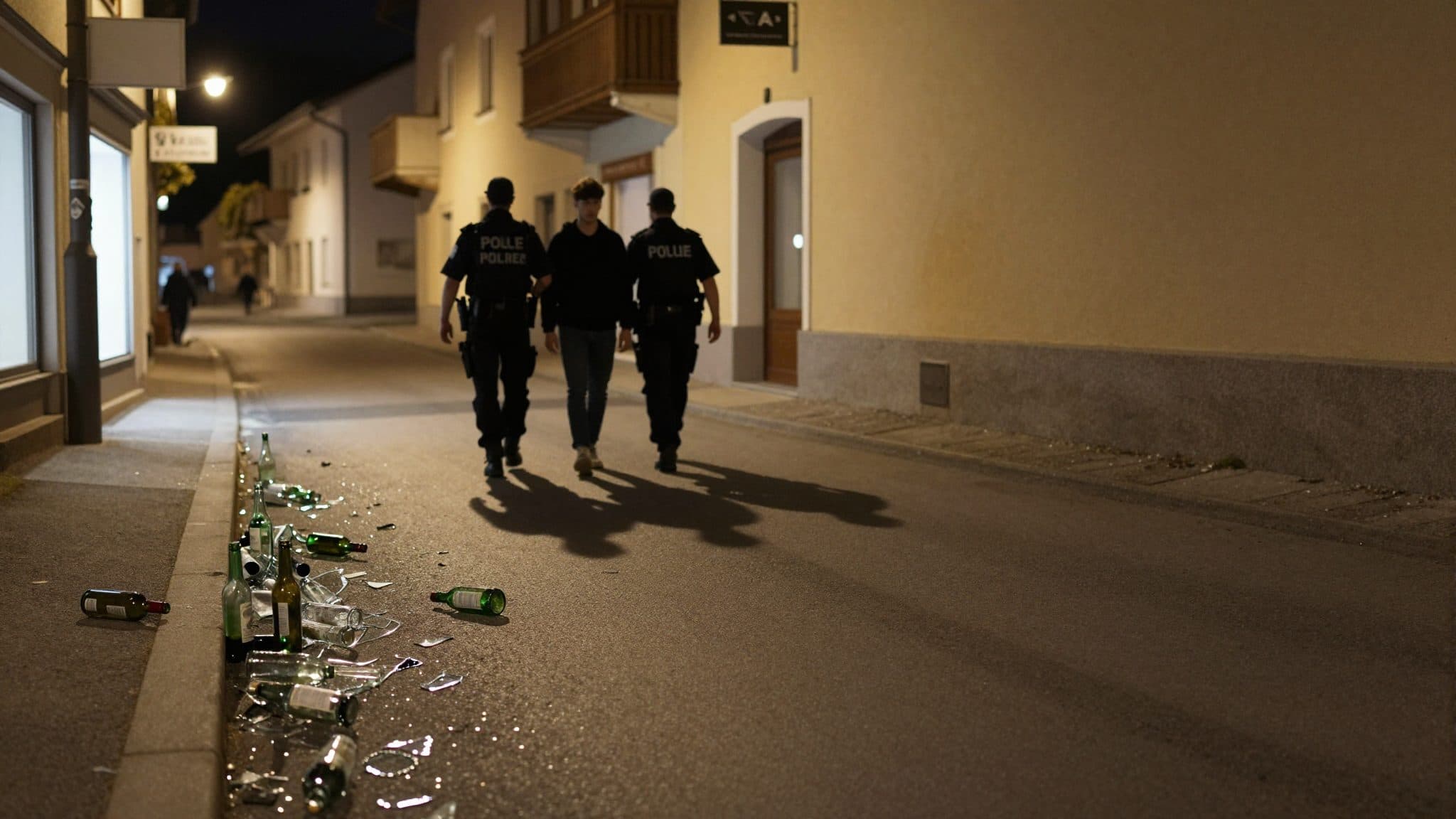 Betrunkener 20-Jähriger wirft in Bad Schallerbach Flaschen auf die Straße und greift Polizisten an