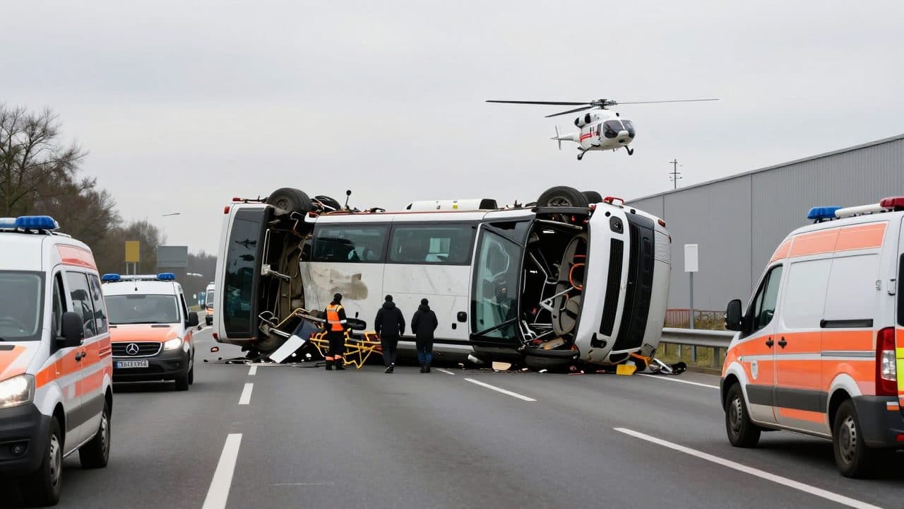 Reisebus kippt auf der A96 bei Buchloe um – mindestens zwei Tote