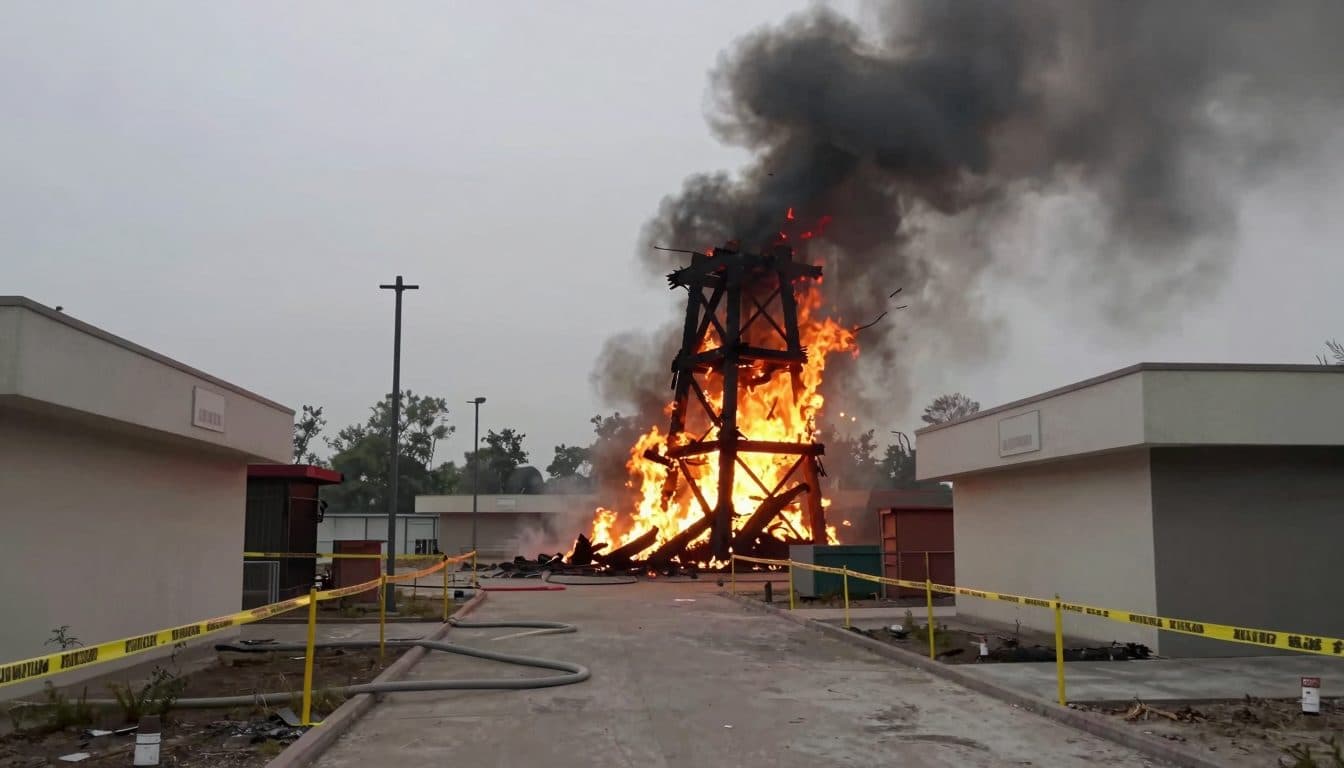 Feuer in Gardaland ausgebrochen: hölzerne Turmkonstruktion in Flammen