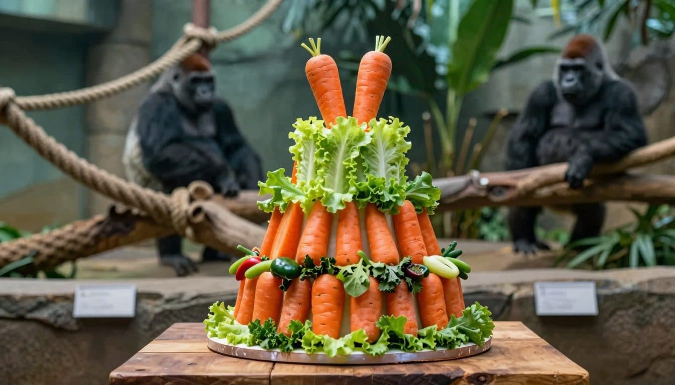 Gorilla Jabari feiert zweiten Geburtstag im Zoo Schmiding mit Gemüsetorte