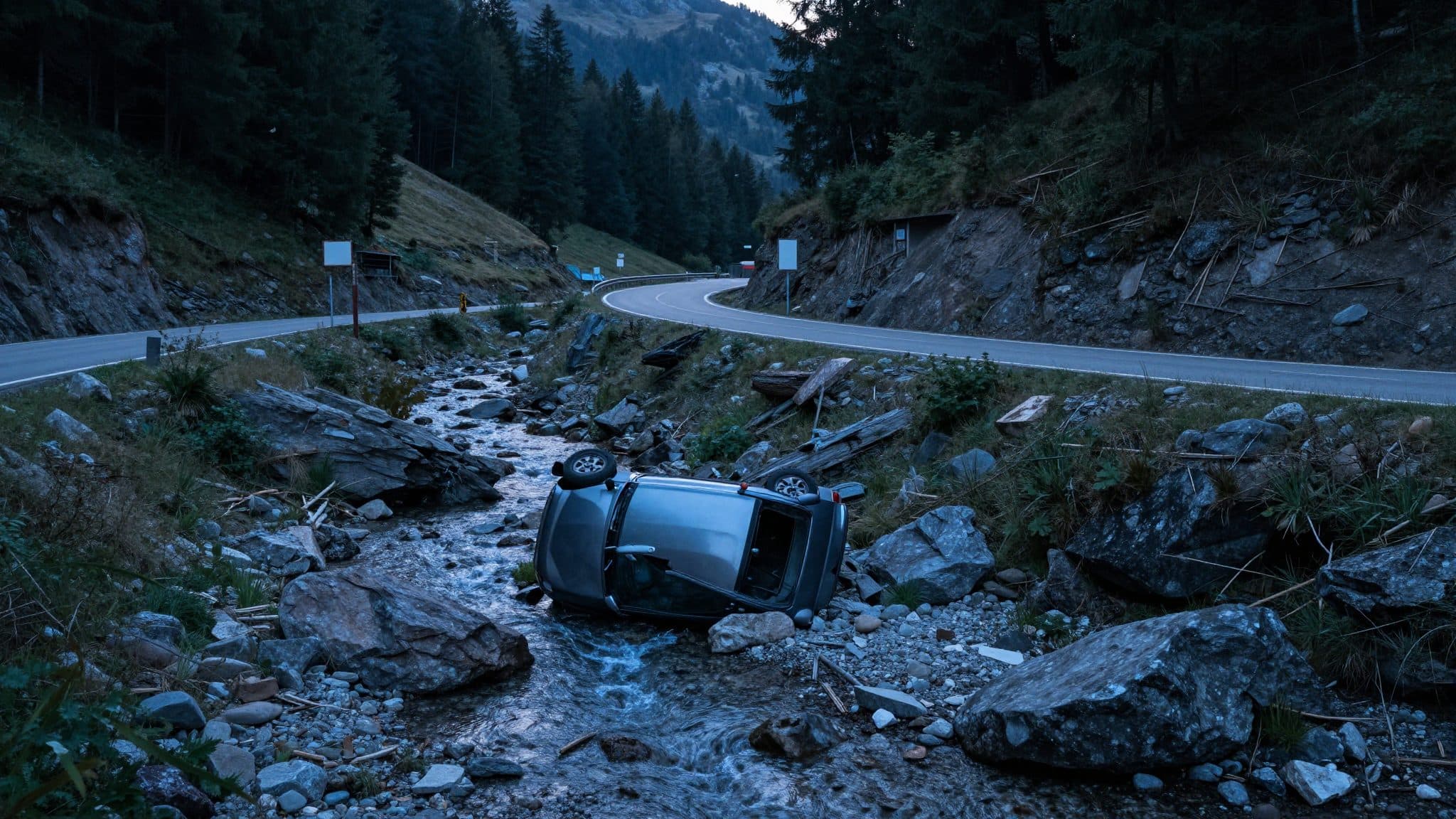 Jäger weicht Hirsch aus und stürzt mit Auto in Brandenberger Ache
