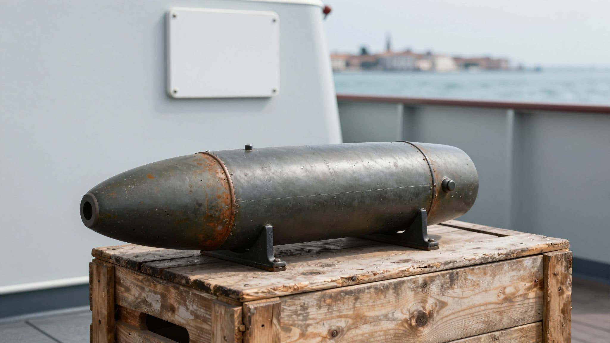 Taucher der Guardia di Finanza bergen Artilleriegranate aus Wrack vor Venedig