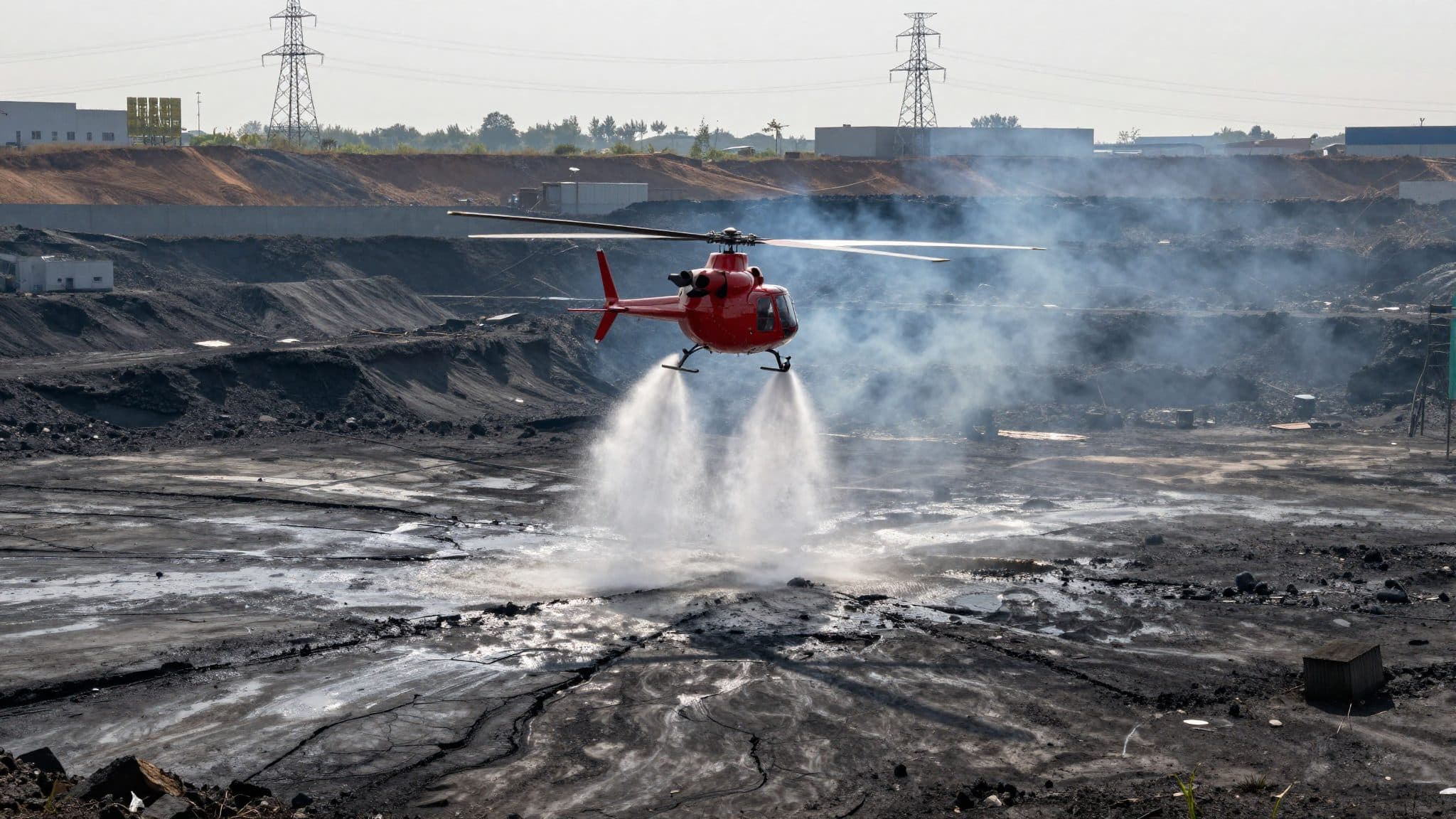Löschhubschrauber kämpft gegen Schwelbrand auf ehemaliger Tagebaufläche bei Meuselwitz
