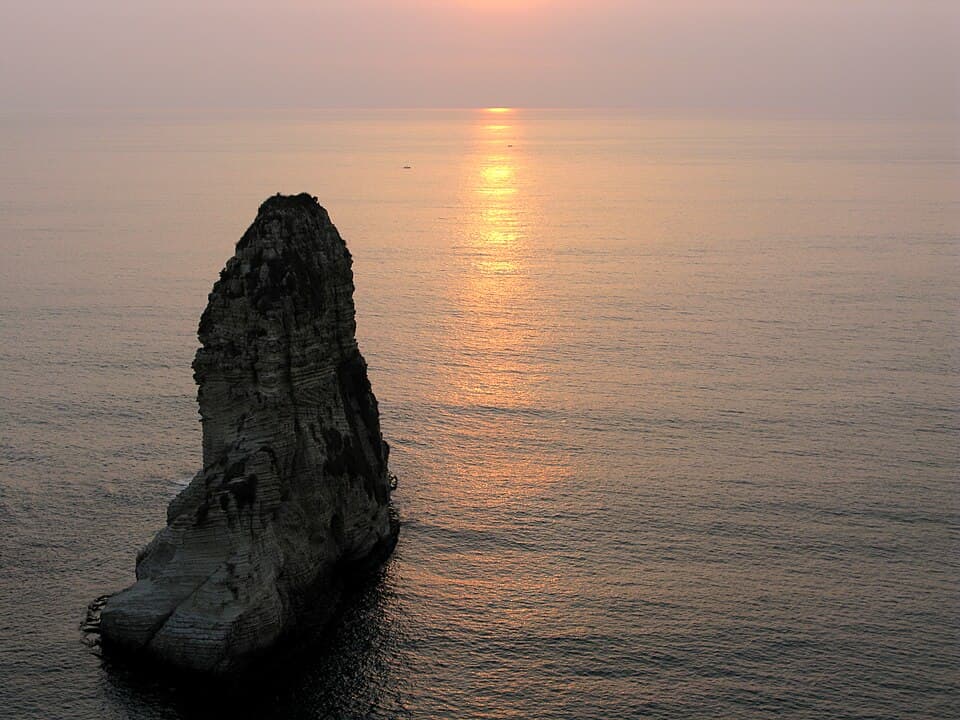 A sunset on the Mediterranean sea, Pigeon Rocks, Beirut, Lebanon